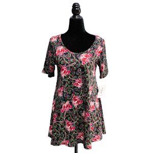 LuLaRoe Black Green Red Floral Perfect T, X-Small